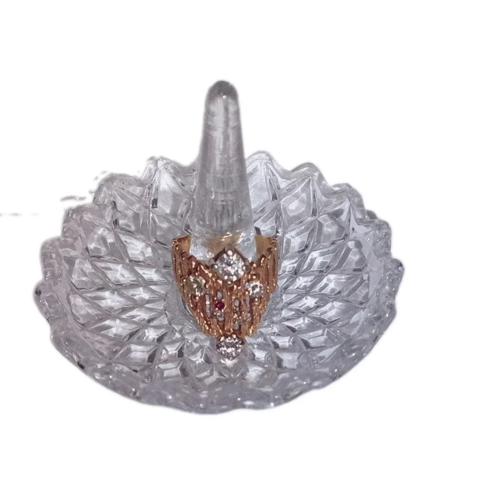 Vintage  Custom  Women's  14  Karat  Gold  Textured  Diamond  Statement  Ring